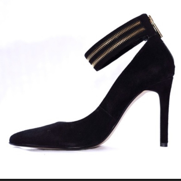 Banana Republic Shoes - 𝅺BANANA Republic black suede zippered ankle strap heels size 8